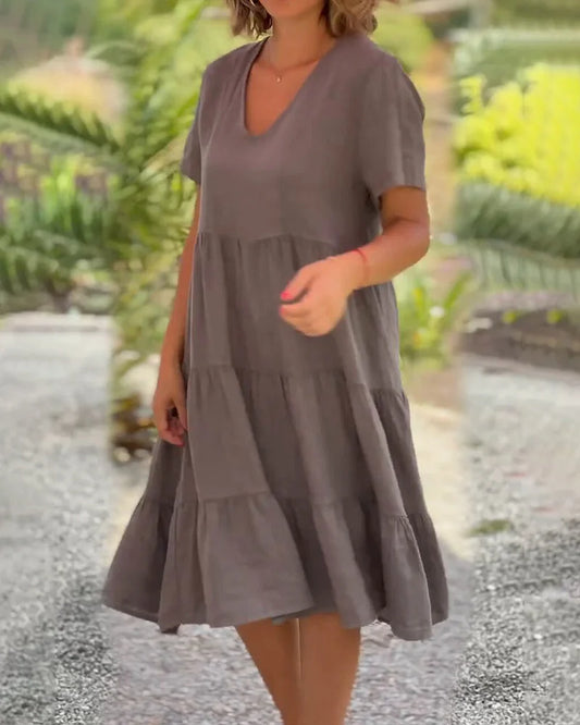 Zavira™ |  Comfy linnen v-hals jurk