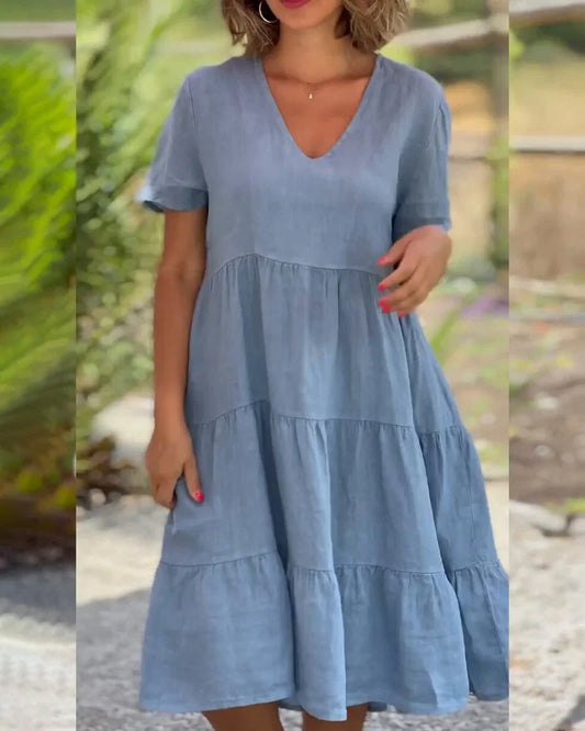 Zavira™ |  Comfy linnen v-hals jurk