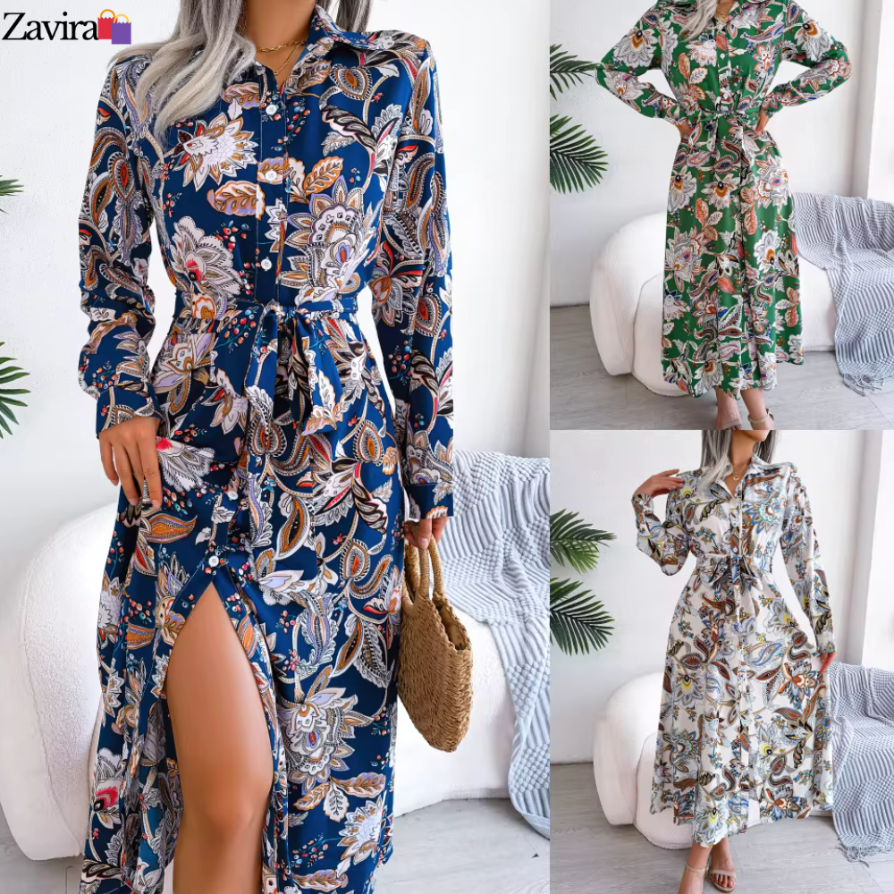 Zavira™ | Retro bloemen overhemdjurk