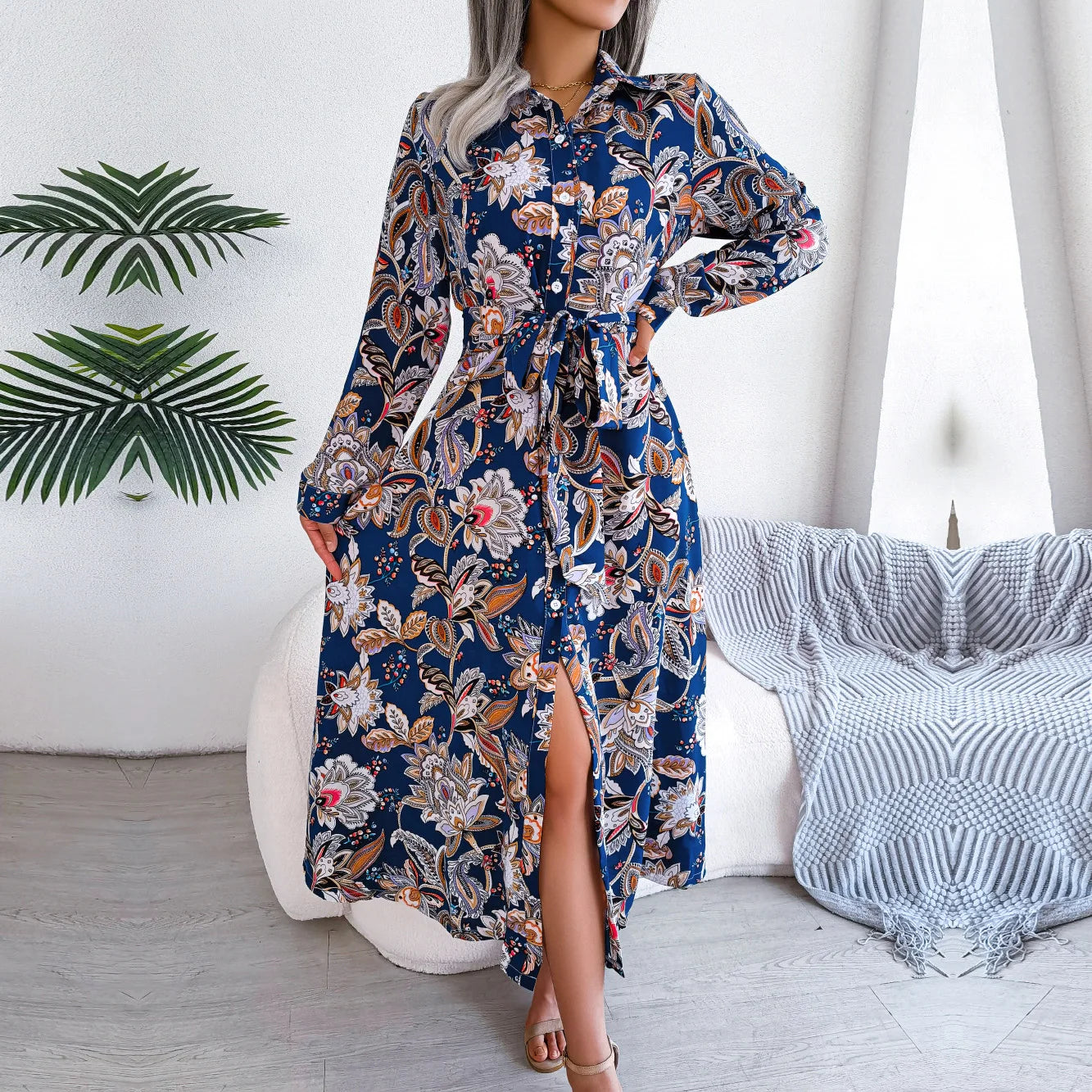 Zavira™ | Retro bloemen overhemdjurk