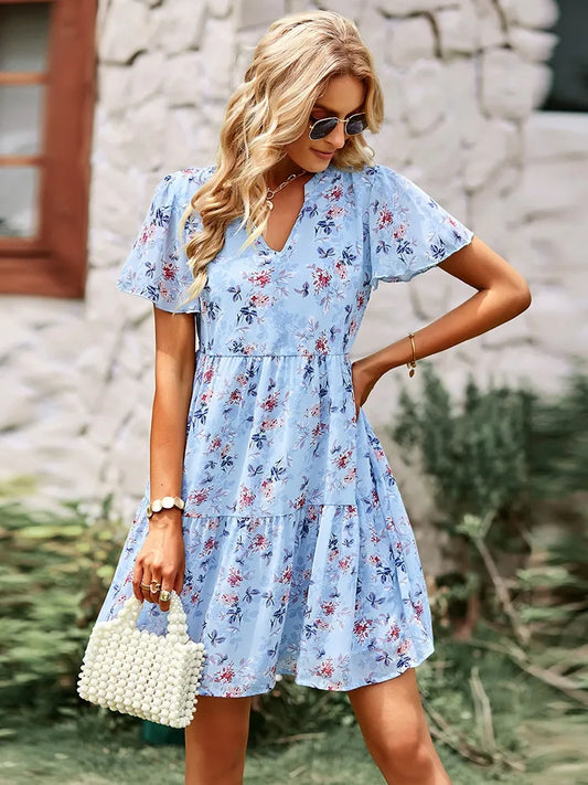 Zavira ™ | Zomerjurk met V-hals en schattige bloemenprint