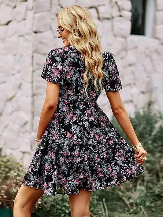 Zavira ™ | Zomerjurk met V-hals en schattige bloemenprint