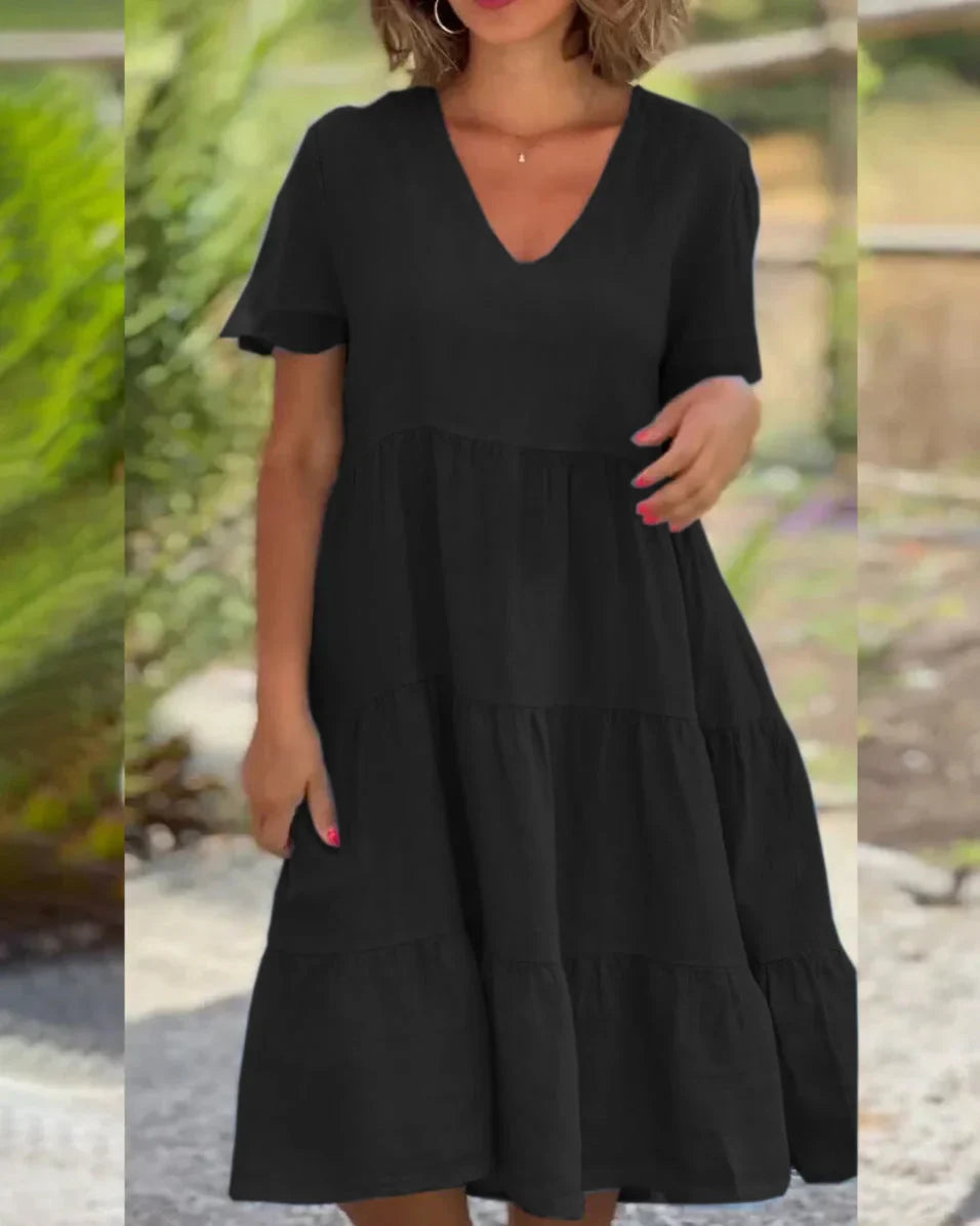 Zavira™ |  Comfy linnen v-hals jurk